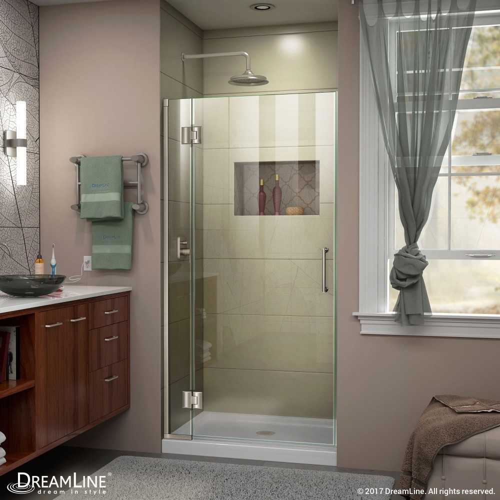 Unidoor-X 34 in. W x 72 in. H Frameless Hinged Shower Door in Brushed Nickel Unidoor-X 34 in. W x 72 in. H Frameless Hinged Shower Door in Brushed Nickel