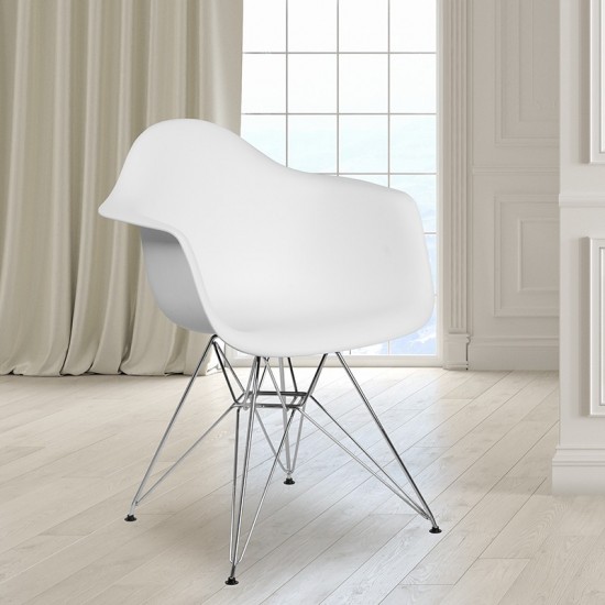 Alonza Series White Plastic Chair with Chrome Base