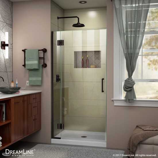 Unidoor-X 34 in. W x 72 in. H Frameless Hinged Shower Door in Oil Rubbed Bronze