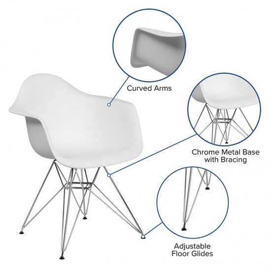 Alonza Series White Plastic Chair with Chrome Base