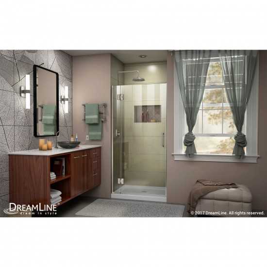 Unidoor-X 36 in. W x 72 in. H Frameless Hinged Shower Door in Brushed Nickel