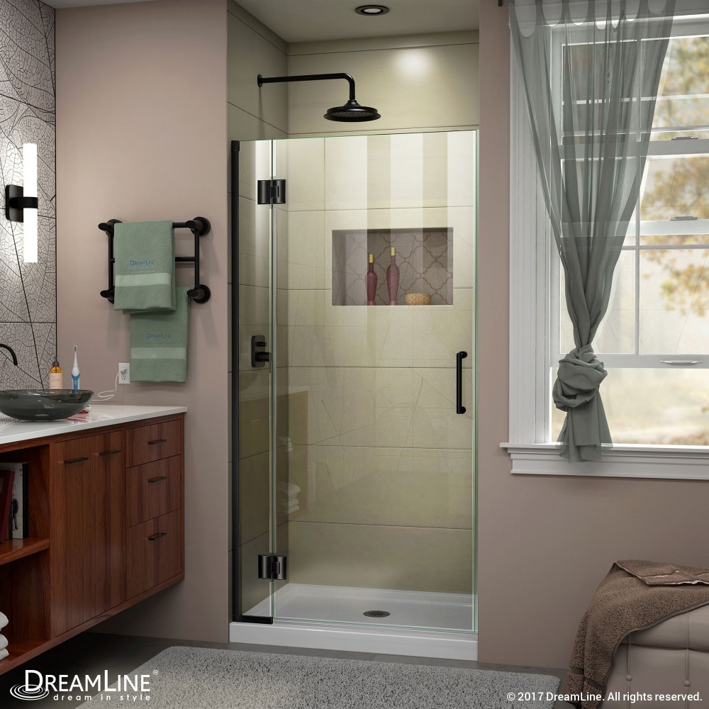 Unidoor-X 29 in. W x 72 in. H Frameless Hinged Shower Door in Satin Black