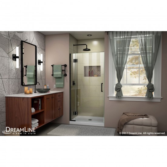 Unidoor-X 29 in. W x 72 in. H Frameless Hinged Shower Door in Satin Black