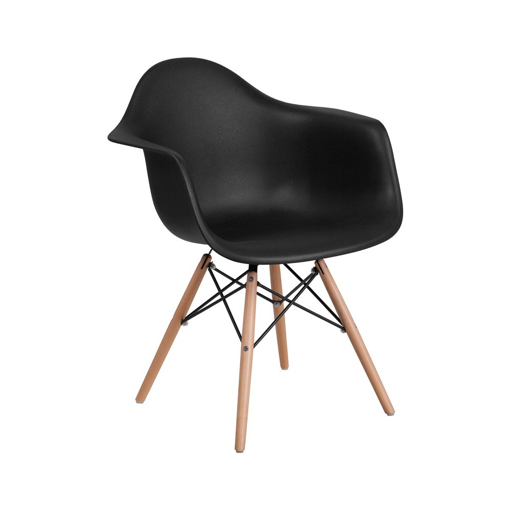 Alonza Series Black Plastic Chair with Wooden Legs