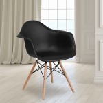 Alonza Series Black Plastic Chair with Wooden Legs