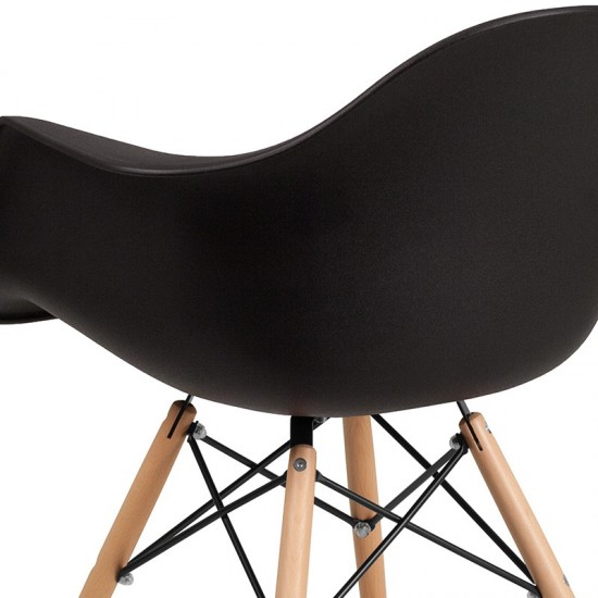 Alonza Series Black Plastic Chair with Wooden Legs