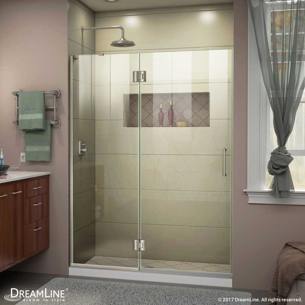 Unidoor-X 48 in. W x 72 in. H Frameless Hinged Shower Door in Brushed Nickel