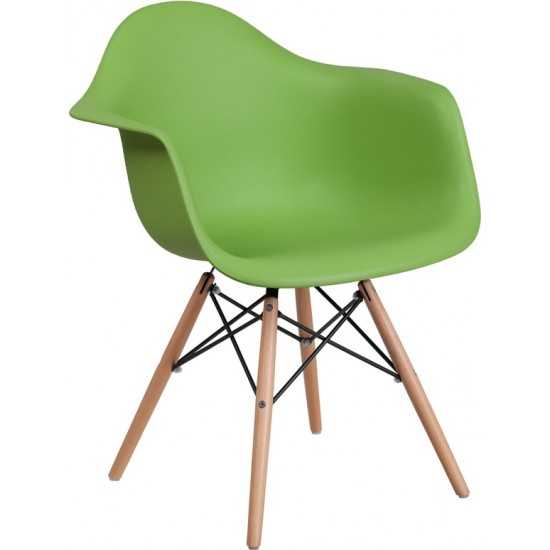 Alonza Series Green Plastic Chair with Wooden Legs