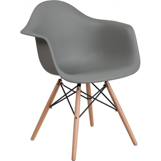 Alonza Series Moss Gray Plastic Chair with Wooden Legs