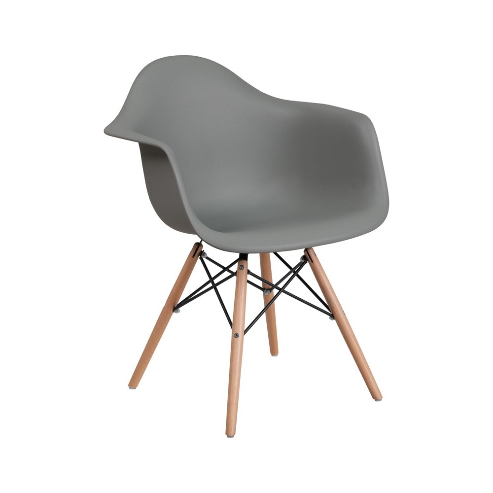 Alonza Series Moss Gray Plastic Chair with Wooden Legs Alonza Series Moss Gray Plastic Chair with Wooden Legs