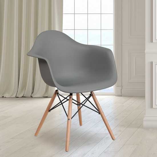 Alonza Series Moss Gray Plastic Chair with Wooden Legs