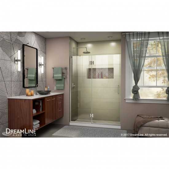 Unidoor-X 51 in. W x 72 in. H Frameless Hinged Shower Door in Brushed Nickel