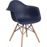 Alonza Series Navy Plastic Chair with Wooden Legs