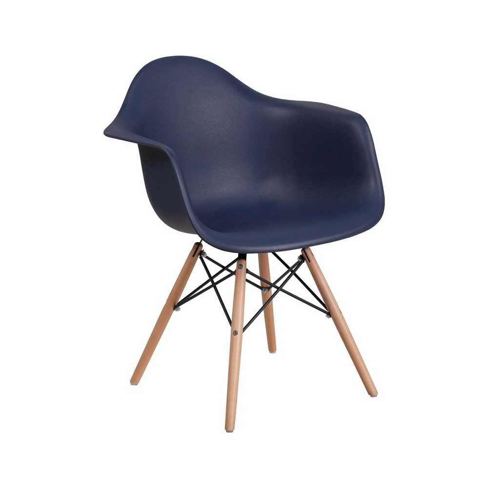 Alonza Series Navy Plastic Chair with Wooden Legs