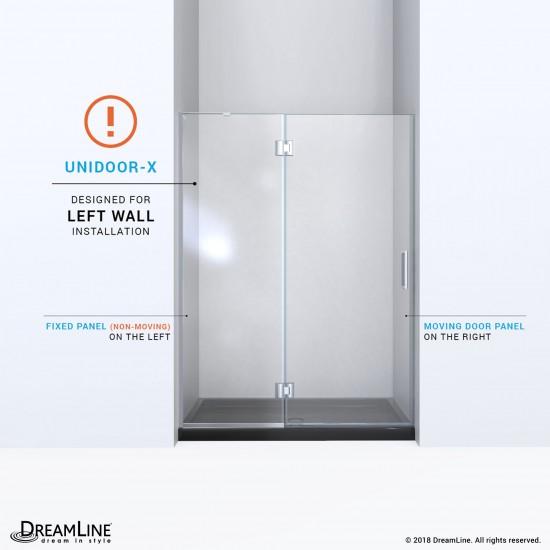 Unidoor-X 52 in. W x 72 in. H Frameless Hinged Shower Door in Brushed Nickel