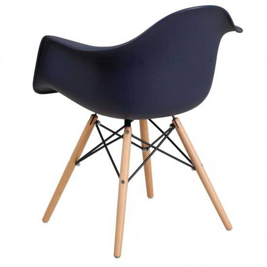 Alonza Series Navy Plastic Chair with Wooden Legs