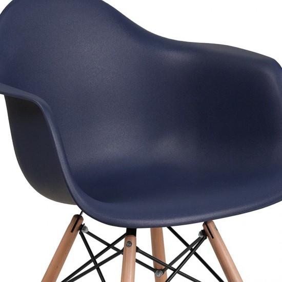 Alonza Series Navy Plastic Chair with Wooden Legs