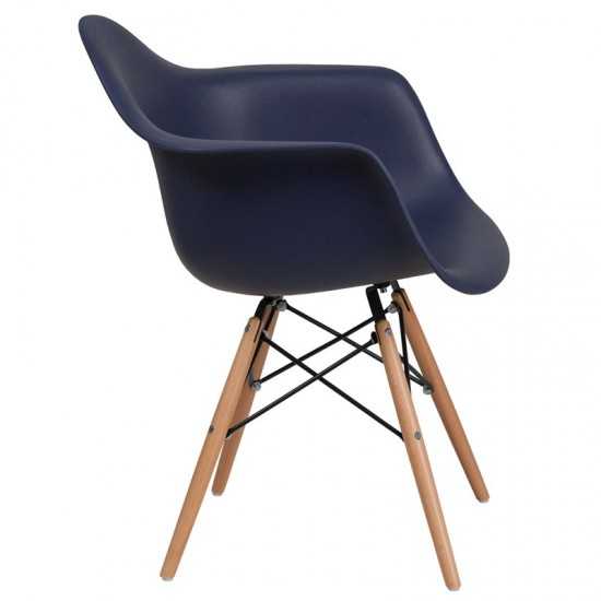 Alonza Series Navy Plastic Chair with Wooden Legs