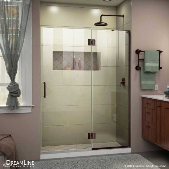 Unidoor-X 47 in. W x 72 in. H Frameless Hinged Shower Door in Oil Rubbed Bronze