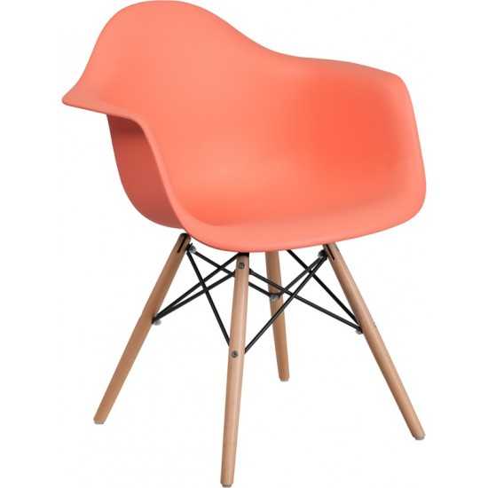 Alonza Series Peach Plastic Chair with Wooden Legs