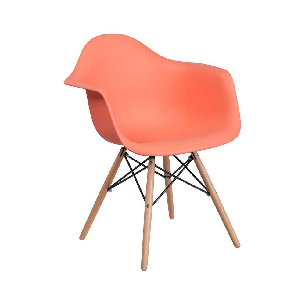 Alonza Series Peach Plastic Chair with Wooden Legs Alonza Series Peach Plastic Chair with Wooden Legs