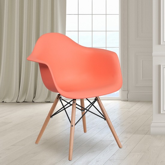 Alonza Series Peach Plastic Chair with Wooden Legs