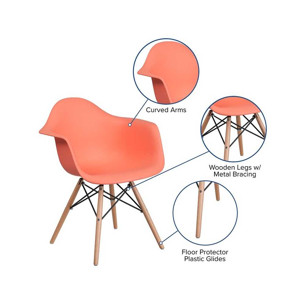 Alonza Series Peach Plastic Chair with Wooden Legs