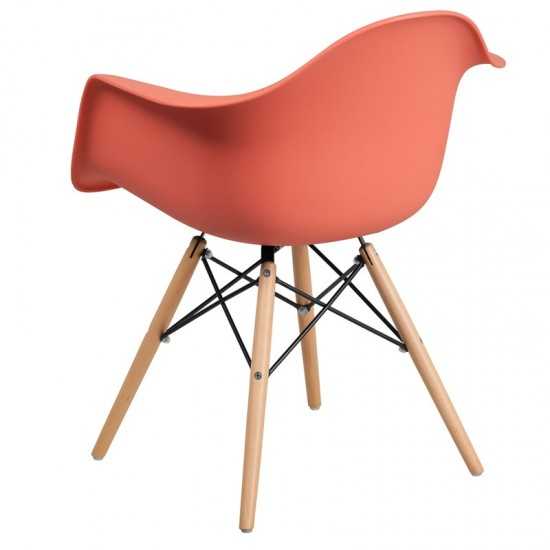 Alonza Series Peach Plastic Chair with Wooden Legs
