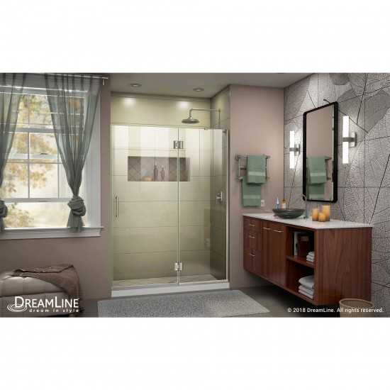 Unidoor-X 49 in. W x 72 in. H Frameless Hinged Shower Door in Brushed Nickel