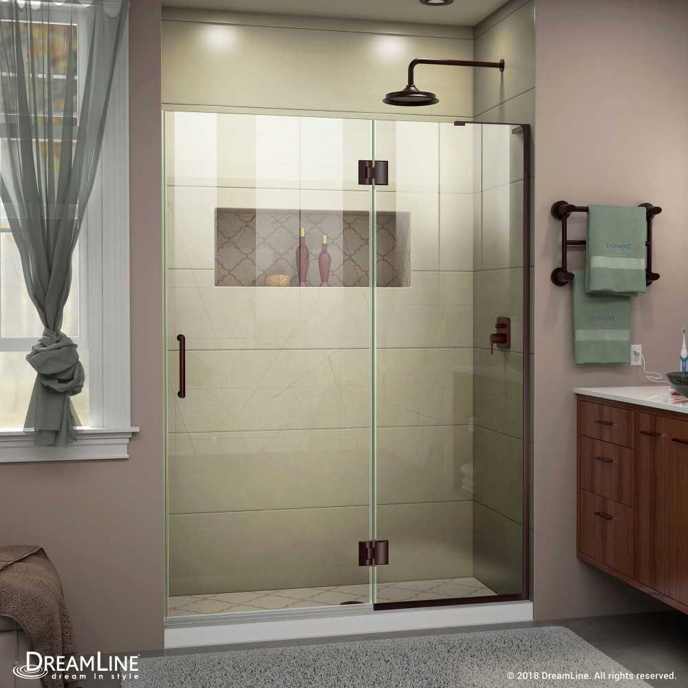 Unidoor-X 49 in. W x 72 in. H Frameless Hinged Shower Door in Oil Rubbed Bronze