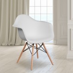 Alonza Series White Plastic Chair with Wooden Legs
