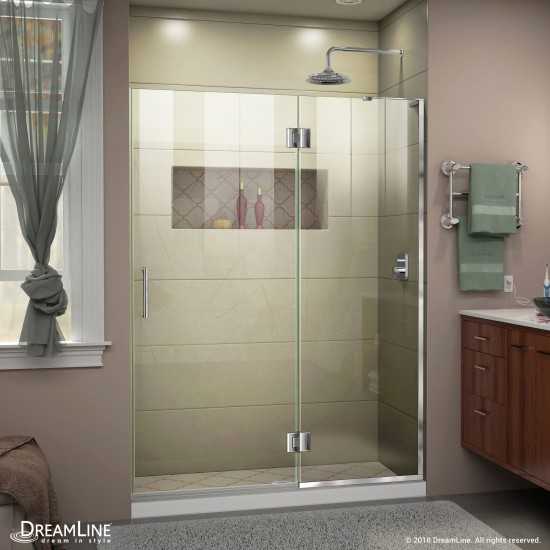 Unidoor-X 51 in. W x 72 in. H Frameless Hinged Shower Door in Chrome