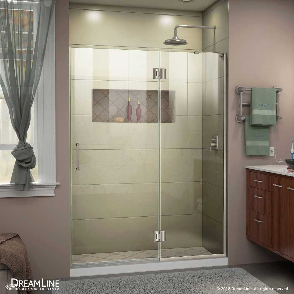 Unidoor-X 51 in. W x 72 in. H Frameless Hinged Shower Door in Brushed Nickel