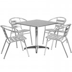 31.5'' Square Aluminum Indoor-Outdoor Table Set with 4 Slat Back Chairs