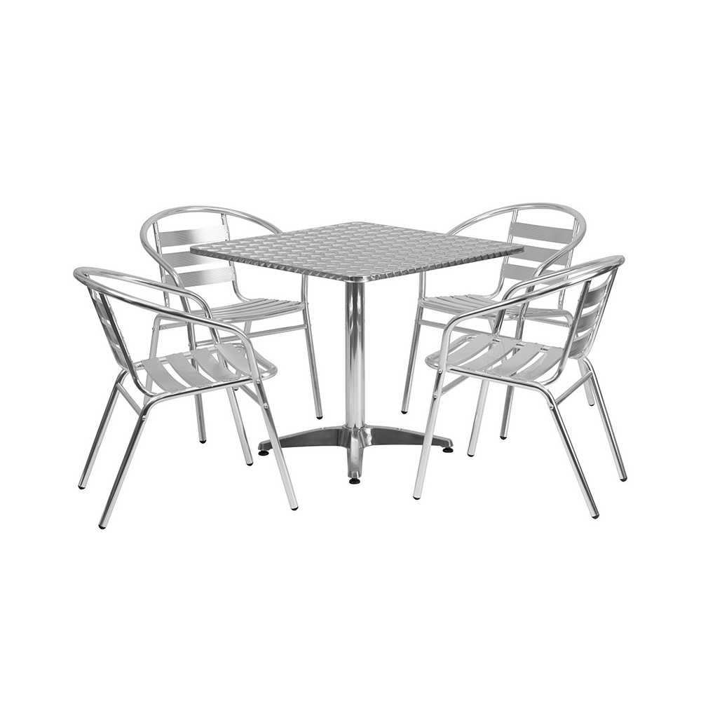 31.5'' Square Aluminum Indoor-Outdoor Table Set with 4 Slat Back Chairs