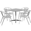 31.5'' Square Aluminum Indoor-Outdoor Table Set with 4 Slat Back Chairs