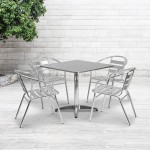 31.5'' Square Aluminum Indoor-Outdoor Table Set with 4 Slat Back Chairs