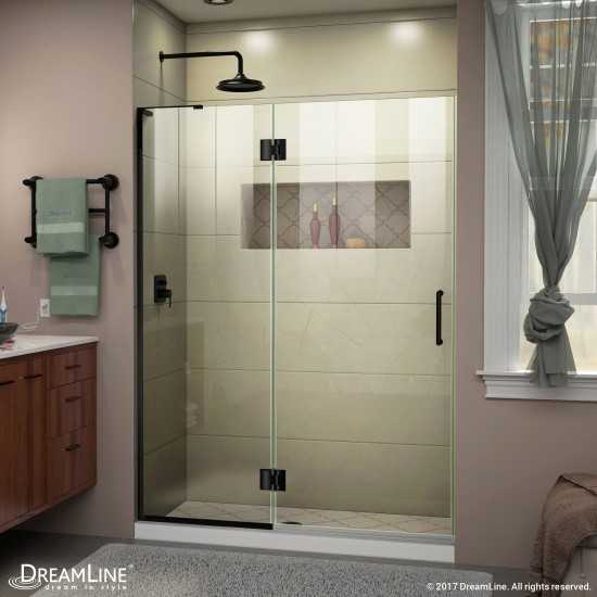 Unidoor-X 47 in. W x 72 in. H Frameless Hinged Shower Door in Satin Black