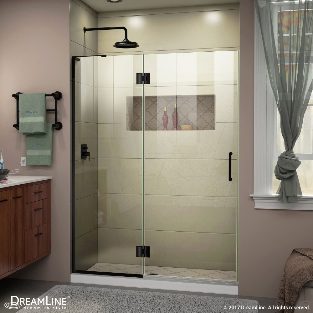 Unidoor-X 51 in. W x 72 in. H Frameless Hinged Shower Door in Satin Black