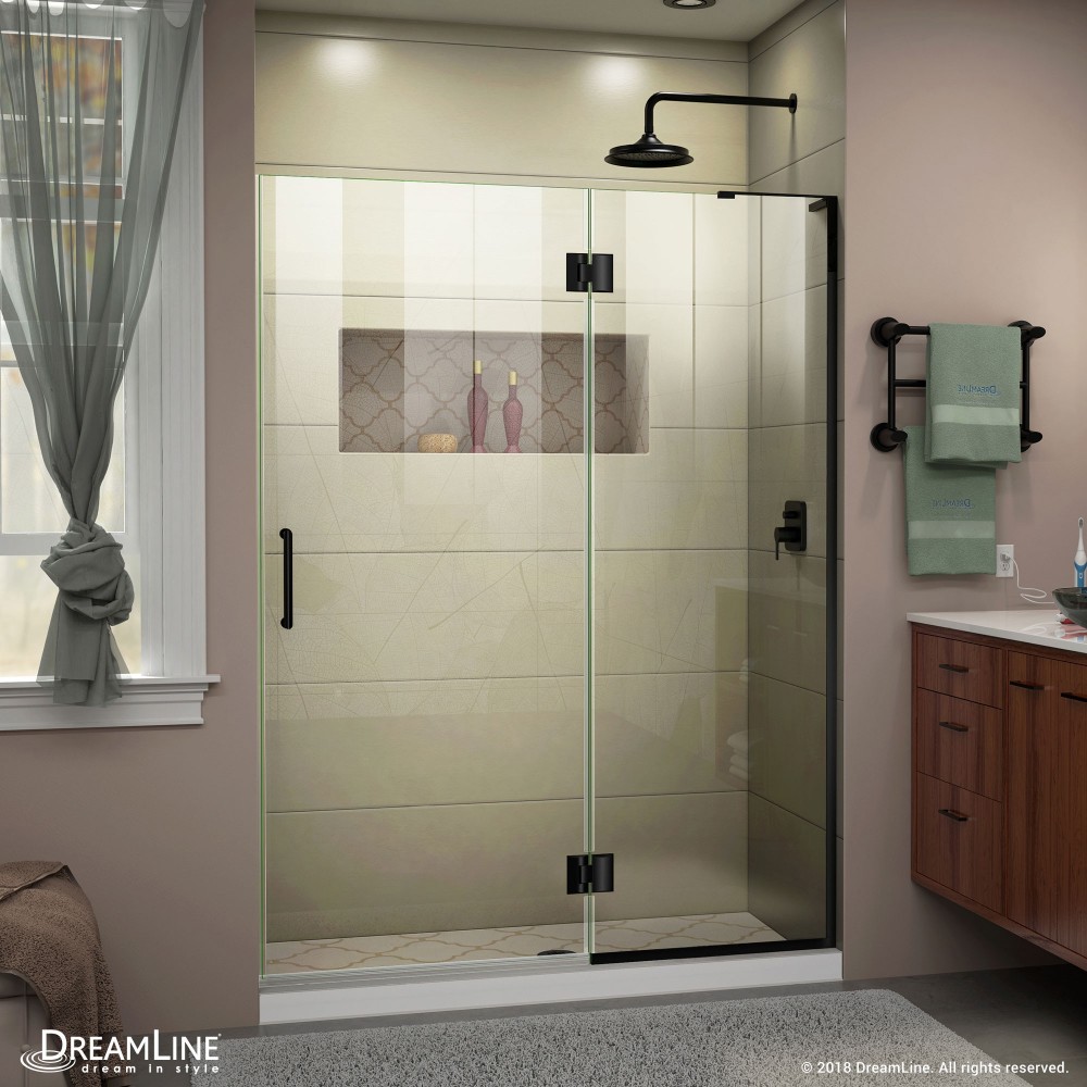 Unidoor-X 51 in. W x 72 in. H Frameless Hinged Shower Door in Satin Black