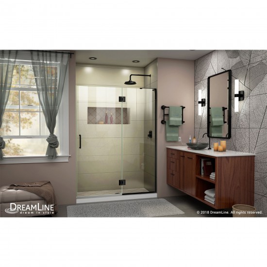 Unidoor-X 51 in. W x 72 in. H Frameless Hinged Shower Door in Satin Black