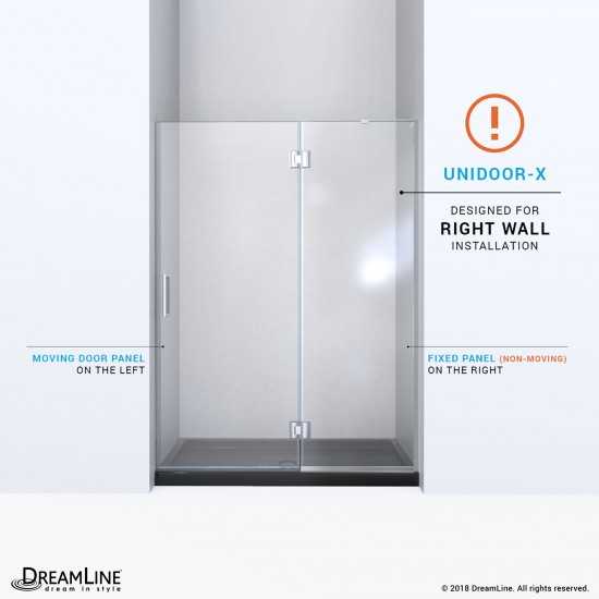 Unidoor-X 51 in. W x 72 in. H Frameless Hinged Shower Door in Satin Black