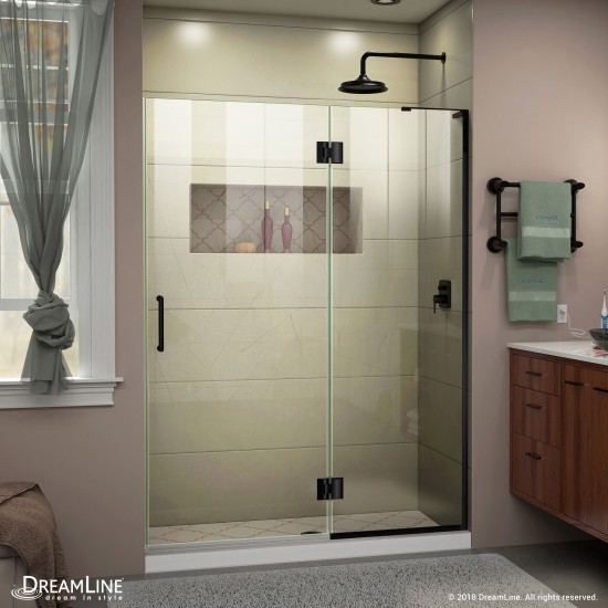 Unidoor-X 54 in. W x 72 in. H Frameless Hinged Shower Door in Satin Black