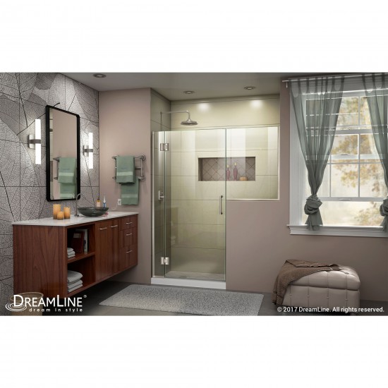 Unidoor-X 59-59 1/2 in. W x 72 in. H Frameless Hinged Shower Door in Brushed Nickel