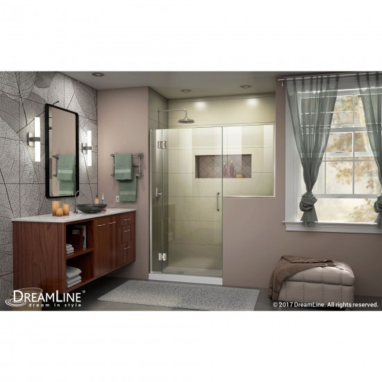 Unidoor-X 60-60 1/2 in. W x 72 in. H Frameless Hinged Shower Door in Brushed Nickel