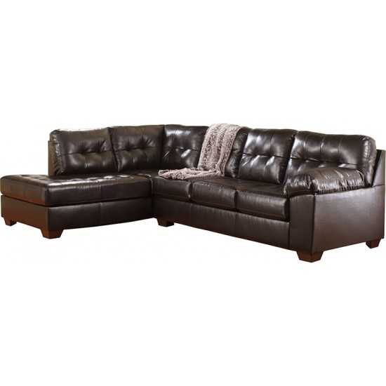 Signature Design by Ashley Alliston with Left Side Facing Chaise Sectional in Chocolate Faux Leather