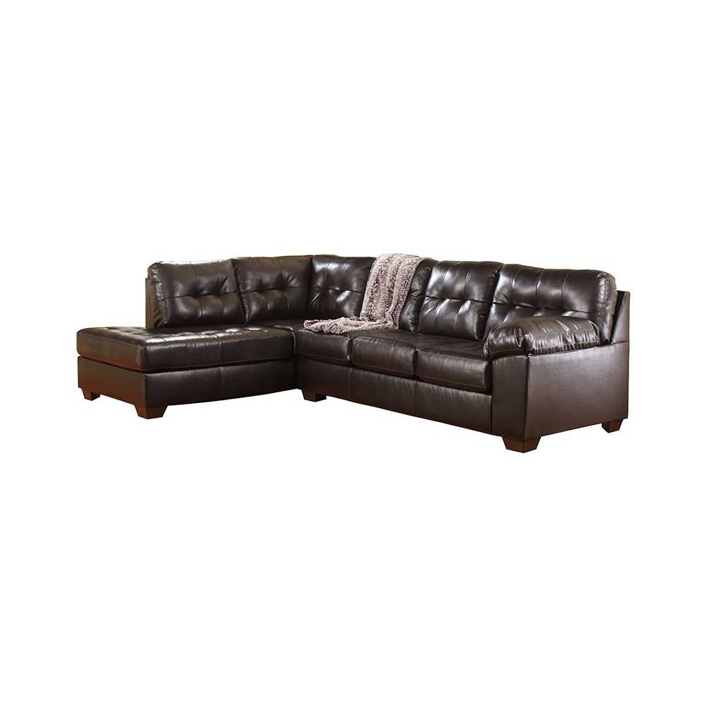 Signature Design by Ashley Alliston with Left Side Facing Chaise Sectional in Chocolate Faux Leather