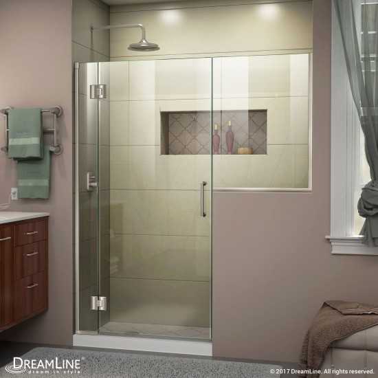 Unidoor-X 61-61 1/2 in. W x 72 in. H Frameless Hinged Shower Door in Brushed Nickel