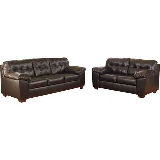 Signature Design by Ashley Alliston Living Room Set in Chocolate Faux Leather