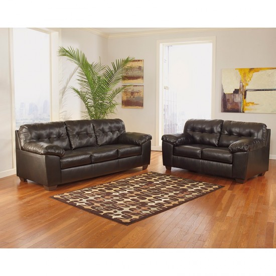 Signature Design by Ashley Alliston Living Room Set in Chocolate Faux Leather